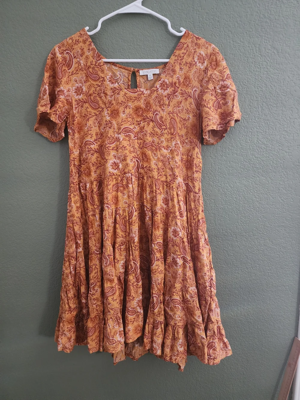 Patrons of Peace Rust Paisley Tiered Short Sleeve Dress